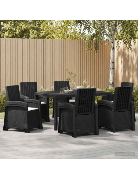 Set da Pranzo per Giardino 7 pz Antracite e Crema PP