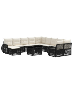 Set Divano da Giardino 12 pz Nero e Bianco Crema polyrattan 2