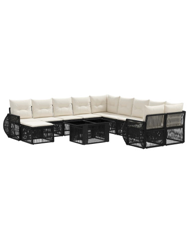 Set Divano da Giardino 12 pz Nero e Bianco Crema polyrattan