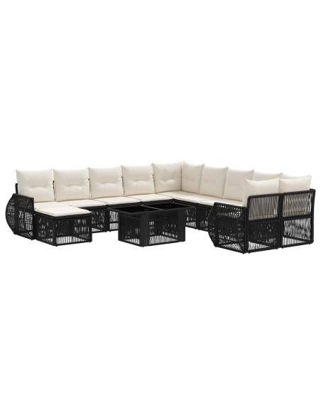 Set Divano da Giardino 12 pz Nero e Bianco Crema polyrattan