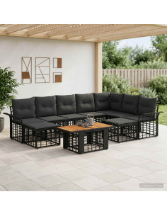 Set Divano da Giardino 10 pz Nero e Grigio scuro polyrattan
