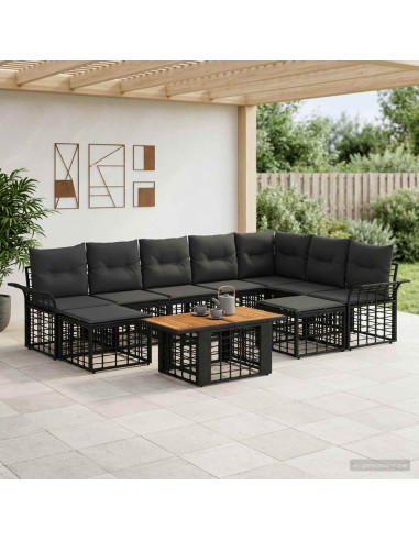 Set Divano da Giardino 10 pz Nero e Grigio scuro polyrattan