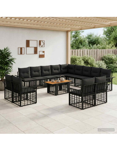 Set Divano da Giardino 14 pz Nero e Grigio scuro polyrattan
