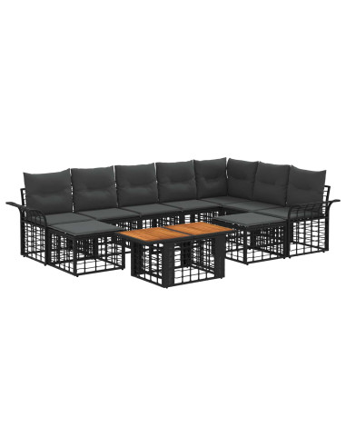 Set Divano da Giardino 10 pz Nero e Grigio scuro polyrattan