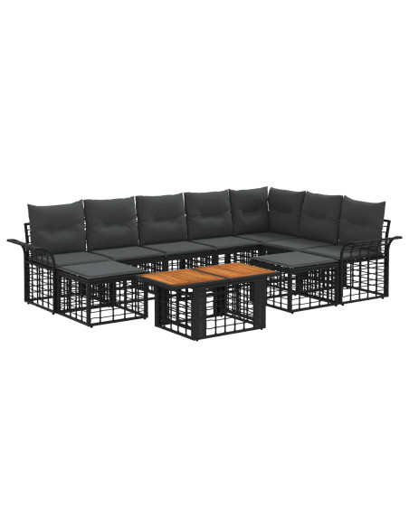 Set Divano da Giardino 10 pz Nero e Grigio scuro polyrattan