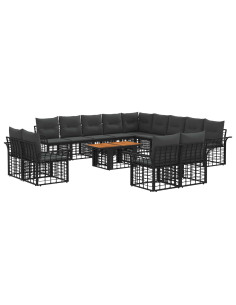 Set Divano da Giardino 14 pz Nero e Grigio scuro polyrattan 2