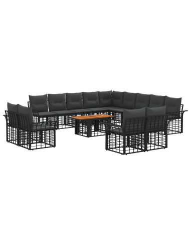 Set Divano da Giardino 14 pz Nero e Grigio scuro polyrattan