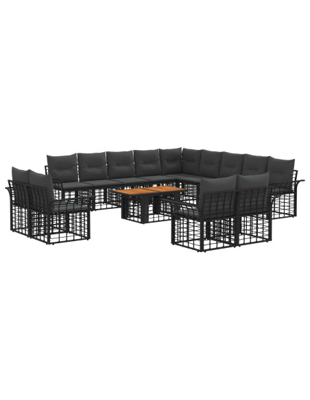Set Divano da Giardino 14 pz Nero e Grigio scuro polyrattan