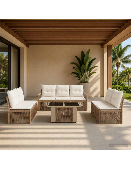 Set Divano da Giardino 8 pz Beige e Bianco Crema polyrattan
