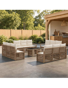 Set Divano da Giardino 13 pz Beige e Bianco Crema polyrattan
