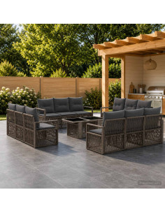 Set Divano da Giardino 13 pz Grigio e Grigio Scuro polyrattan