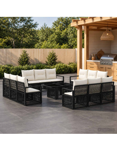 Set Divano da Giardino 13 pz Nero e Bianco Crema polyrattan