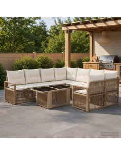 Set Divano da Giardino 9 pz Beige e Bianco Crema polyrattan