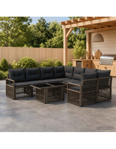 Set Divano da Giardino 9 pz Grigio e Grigio Scuro polyrattan