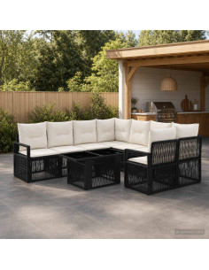 Set Divano da Giardino 9 pz Nero e Bianco Crema polyrattan