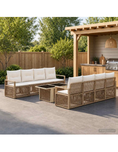 Set Divano da Giardino 9 pz Beige e Bianco Crema polyrattan