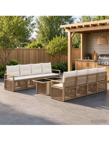 Set Divano da Giardino 9 pz Beige e Bianco Crema polyrattan