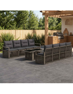 Set Divano da Giardino 9 pz Grigio e Grigio Scuro polyrattan