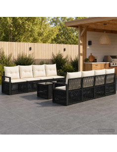 Set Divano da Giardino 9 pz Nero e Bianco Crema polyrattan