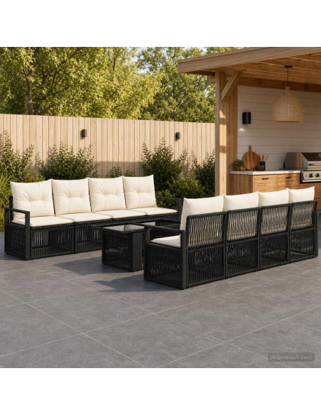 Set Divano da Giardino 9 pz Nero e Bianco Crema polyrattan