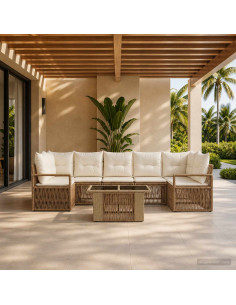 Set Divano da Giardino 8 pz Beige e Bianco Crema polyrattan