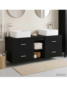 Set di Armadi da Bagno 3 pz Rovere Nero 49,5 x 41 x 63 cm