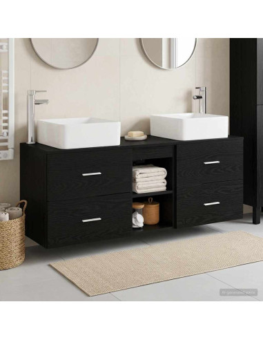 Set di Armadi da Bagno 3 pz Rovere Nero 49,5 x 41 x 63 cm