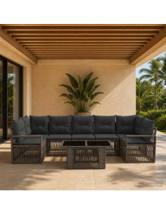 Set Divano da Giardino 8 pz Grigio e Grigio Scuro polyrattan