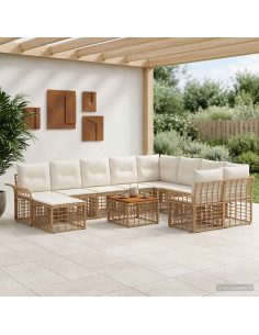 Set di divani da esterno 11 pz Naturale e Bianco Crema