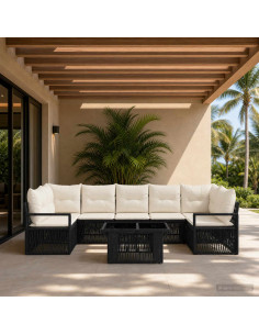 Set Divano da Giardino 8 pz Nero e Bianco Crema polyrattan