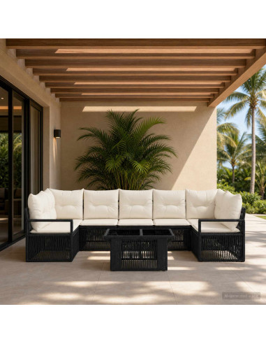 Set Divano da Giardino 8 pz Nero e Bianco Crema polyrattan