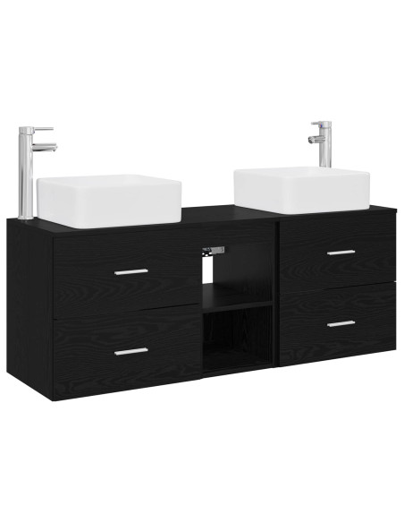 Set di Armadi da Bagno 3 pz Rovere Nero 49,5 x 41 x 63 cm