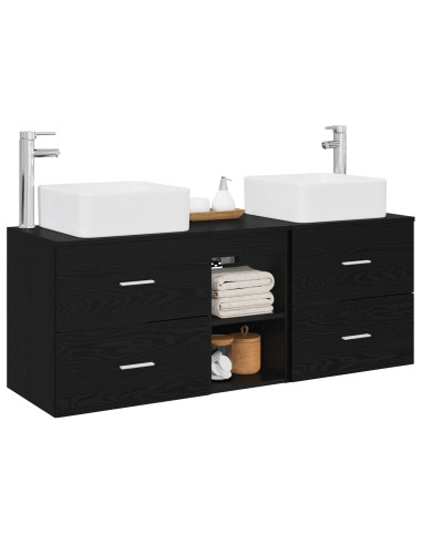 Set di Armadi da Bagno 3 pz Rovere Nero 49,5 x 41 x 63 cm