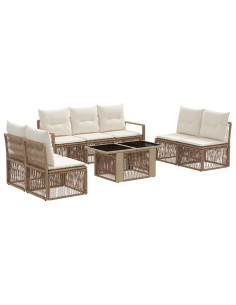 Set Divano da Giardino 8 pz Beige e Bianco Crema polyrattan 2