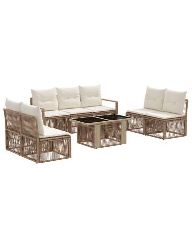 Set Divano da Giardino 8 pz Beige e Bianco Crema polyrattan