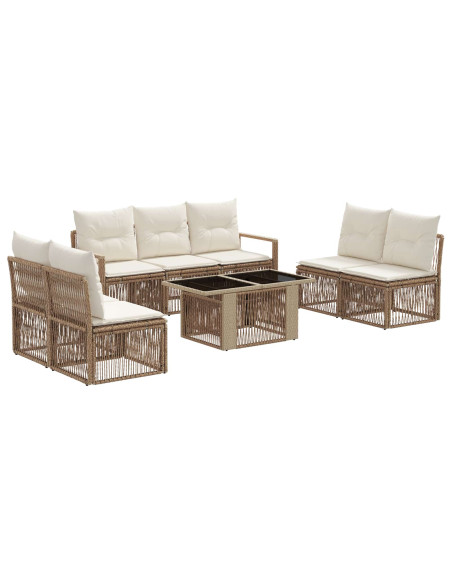 Set Divano da Giardino 8 pz Beige e Bianco Crema polyrattan