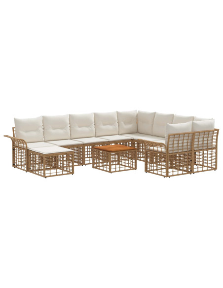 Set di divani da esterno 11 pz Naturale e Bianco Crema