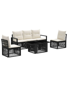 Set Divano da Giardino 6 pz Nero e Bianco Crema polyrattan 2