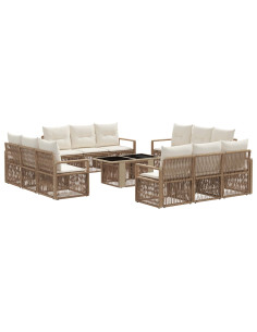 Set Divano da Giardino 13 pz Beige e Bianco Crema polyrattan 2