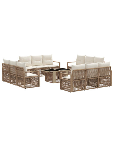 Set Divano da Giardino 13 pz Beige e Bianco Crema polyrattan