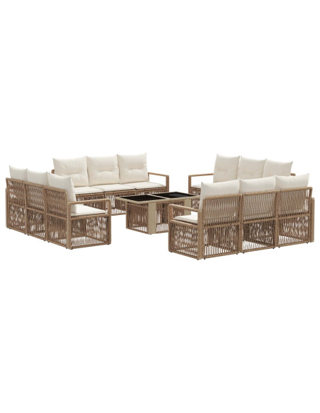 Set Divano da Giardino 13 pz Beige e Bianco Crema polyrattan