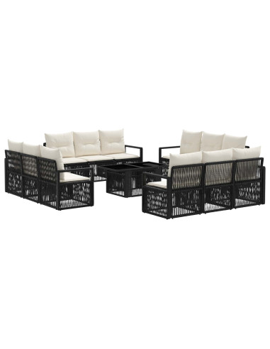 Set Divano da Giardino 13 pz Nero e Bianco Crema polyrattan