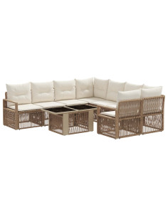 Set Divano da Giardino 9 pz Beige e Bianco Crema polyrattan 2