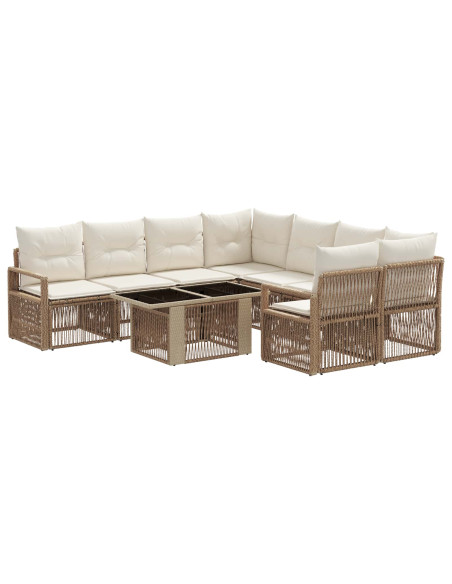 Set Divano da Giardino 9 pz Beige e Bianco Crema polyrattan