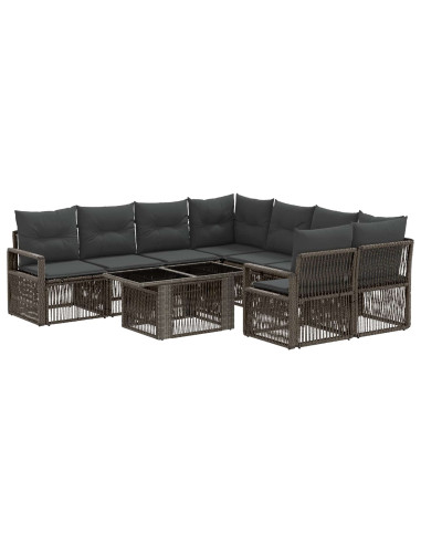 Set Divano da Giardino 9 pz Grigio e Grigio Scuro polyrattan