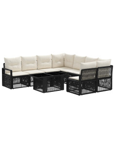 Set Divano da Giardino 9 pz Nero e Bianco Crema polyrattan 2