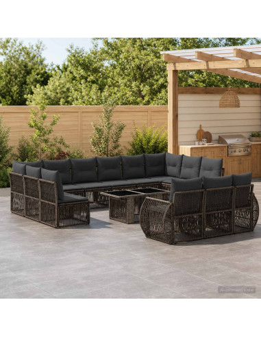 Set Divano da Giardino 14 pz Grigio e Grigio Scuro polyrattan