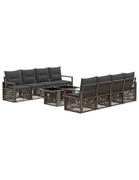 Set Divano da Giardino 9 pz Grigio e Grigio Scuro polyrattan