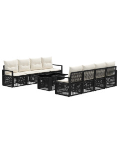 Set Divano da Giardino 9 pz Nero e Bianco Crema polyrattan 2