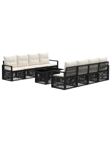 Set Divano da Giardino 9 pz Nero e Bianco Crema polyrattan
